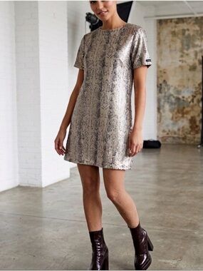 Karlie Elegant Snakeskin Print to Gold Sequined Mini Dress Size large